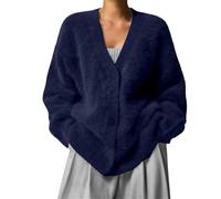 FYHTC Womens Fuzzy Mohair Cardigan Sweaters V Neck Button Down Long Sleeve Fluffy Knit Open Front Slouchy Furry Sweater