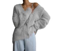 FYHTC Womens Fuzzy Mohair Cardigan Sweaters V Neck Button Down Long Sleeve Fluffy Knit Open Front Slouchy Furry Sweater