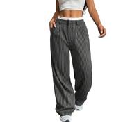 FYHTC Women's Straight Leg Striped Pants High Waist Business Work Casual Pinstripe Long Palazzo Trousers with Pockets(Gray,XX-Large)