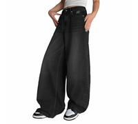 FYHTC Women's Wide Leg Jeans, Baggy Straight Jeans High Waist Palazzo Pants Elegant Casual Pants with Pockets(Black,Small)