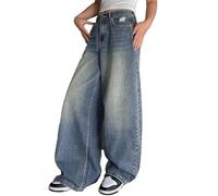 FYHTC Women's Wide Leg Jeans, Baggy Straight Jeans High Waist Palazzo Pants Elegant Casual Pants with Pockets(Blue,Small)