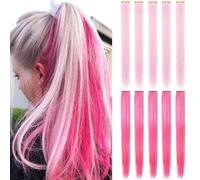 FYHTSD Multicoloured Party Highlights Straight Hair Colourful Clip in Synthetic Hair Extensions in Multiple Colours Heat Resistant Long Hairpiece 10 Pieces (Pink + Light Pink)