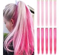 FYHTSD Pack of 10 Light Pink Hair Accessories Clip In/On Multicoloured Party Highlights Straight Coloured Extensions for Girls and Teens Costumes Wig Pieces for Women Colourful Hairpieces