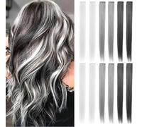 FYHTSD Pack of 12 Grey Light Grey Dark Grey Princess Hair Accessories Wig Pieces Clip in Coloured Hair Extensions for Girls Halloween Chritmas Party