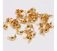 FYJDI 100 Pcs Bead Tips Knot Covers Bulk 4mm Width Open End Caps Knot Covers Fold Over Bead Tips Crimp Beads Ends Knot Cover for Jewelry Making DIY Bracelet Necklaces Earrings