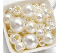 FYJDI 100 Pcs Imitation Pearl Beads with Hole 12 mm Big Large Hole Loose Faux Pearl Beads Bulk Round Shapes Pearls for Crafting Fake Pearls Bead for Jewelry Making DIY Bracelets Necklaces