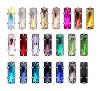 FYJDI 50 Pcs Sew on Rhinestones 5 x 15 mm Flatback Glass Rhinestone Rectangle Rhinestones in Silver Settings Mental Flat Back Rhinestone with Silver Claw Crystal Gems for Jewelry Clothes