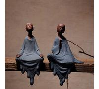 FYJDI Purple Clay Sitting Buddha Small Monk Ceramic Sculpture, Meditation Figurine Zen Peaceful Little Statues Creative Figurines Ornaments Delicate Handmade Crafts Home Beautiful Decoration, 2 Pcs