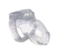 FYJENNICC HT-V4 Penis Cage Chastity Cage for Men | 5 Adjustable Wide Rings & 6 Colors | Beginner-Friendly | Adult Sex Toy with Sizing Guide (Transparent with Silver Sparkles, Small)