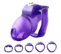 FYJENNICC HT-V5 Male Chastity Cage - Lightweight Resin Male Chastity Cage with Click&Lock Key | Ergonomic Design| Bondage Gear &Adult Sex Toy for Men - Includes 5 Ring Sizes (Purple, Small)