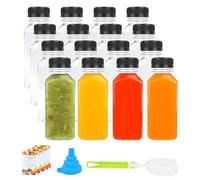 FYKERO 16 Pack 8oz/250ml Plastic Juice Bottles- Reusable Mini Shot Bottles With Lids for Storing Smoothie, Juices, Water and Other Beverage
