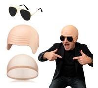 FYKTIK Bald Cap Costume Kit with Sunglasses, Pitbull Inspired Fancy Dress Costume, Mr Worldwide Style Costume Accessories for Music Festivals, Parties, Concerts, Halloween and Fancy Dress, 1 Set