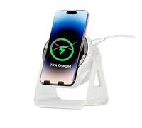FYKTIK Wireless Induction Bluetooth Speaker with Adjustable Wireless Charging Phone Stand, 5-in-1 Multifunctional Stereo Sound Bluetooth Speaker for 4-13" Phone, 8 RGB Ambient Light (Round, White)
