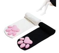 FYKZQWDS 2pcs Cat Paw Socks,Thigh High Socks with Paws, Cute Knee High Socks for Cosplay, Halloween Party, Fashion Gift for Cat Lovers, Black and White