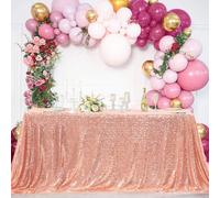 FYLEDAEE Rose Gold Sequin Tablecloth 90X132 inch Rectangle Glitter Shiny Table Cover for Wedding Birthday Christmas Baby Shower Holiday Party Dinners Food Dessert Cake Table Decoration