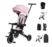 FYLO Xplor Kids Trike Foldable Ultimate Compact Portable Tricycle Toddler With Parent Handles Includes Travel Bag Raincover Cup Holder & Storage Bag Ages 10m - 5y - Pastel Pink
