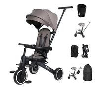 FYLO Xplor Kids Trike Foldable Ultimate Compact Portable Tricycle Toddler With Parent Handles Includes Travel Bag Raincover Cup Holder & Storage Bag 8 in 1 Design Ages 10m - 5y - Grey Olive