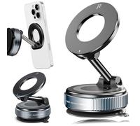 FYMCVMNB Upgraded 360° Vacuum Magnetic Suction Cup Phone Holder, Foldable and Reinforced Ultra Suction Cup Phone Mount, Compatible with All Smartphones for Car/Gym/Mirror/Smooth Surface (Black)