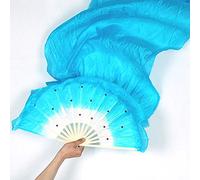 Fymlok Belly Dance Fan Lengthened 1.8m Hand Made Colorful Silk Fans Dancing Long Tools Simulation Veils For Women Belly Dance Costume(Blue)