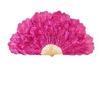 Fymlok Belly Dance Fan Lengthened Stage Performance Props Dancing Silk Fan Belly Dance Peony Double-sided Large Flower Petals(Rose Red,Left- fan)