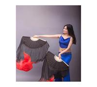 Fymlok Belly Dance Fan Lengthened Women Belly Dancing Fan Veils 1 Pair Gradient Color Dancer Practice Long Props 120cm/150cm/180cm(As picture-02,120cm Polyester Fan)
