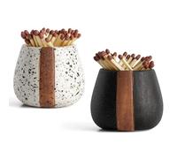 Fymlok Match Jar Set of 2 Ceramic Match Holder with Striker for Cute and Fancy Matches - Matches in a Jar - Decorative Modern Home Decor Gifts - Mantel Decorations - Matches NOT included