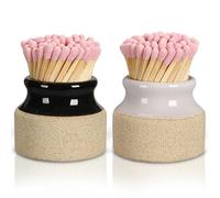 Fymlok Match Jar Set of 2Decorative Match Holders with Striker - Black and White - Handmade Ceramic Matchstick Jars to Light Candles, Incense, or Fireplaces