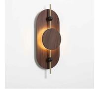 FYMLP 22.8IN Wood Grain Wall Sconces 3000K-6000K Dimmable Wall Light Modern Creative Oval Iron Wall Lamps for Bedroom Bathroom Mirror Hallway(Walnut)
