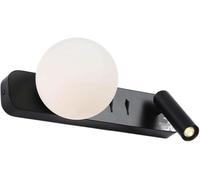 FYMLP Bedroom Bedside Wall Sconces White Globe Glass Shade Wall Lamps Black Iron Wall Mount Reading Rotatable Spotlight for Mirror Study Room