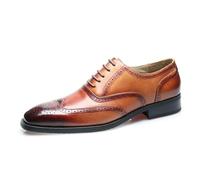 FYMLP Italian Luxury Wingtip Oxfords Mens Patent Leather Lace Up Wedding Prom Shoes Classic Brown Breathable Tuxedo Shoes(9 UK)