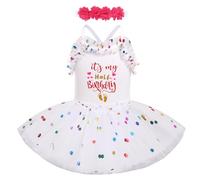 FYMNSI 1/2 Birthday Girl Outfit Infant Half Way To One Party Dress It's My Half Birthday Baby Girl Princess Tutu Tulle Romper Dresses 6 Months Photoshooting Summer Casual Clothes White Polka Dots 6-9M