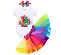 FYMNSI 1st Birthday Outfit for Baby Girls Cotton Short Sleeve Romper Bodysuit Babygrow Vest Rainbow Tutu Tulle Skirt Bowknot Headband 3pcs Summer Clothes Set Photo Props Rainbow - 1st Birhday Girl