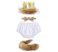 FYMNSI Baby Boy 1st 2nd Birthday Cake Smash Outfit Wild One Theme Lion Costume Photo Shooting Props King Crown Tail Bloomers Bow Tie 4pcs Clothes Set White 4pcs Set