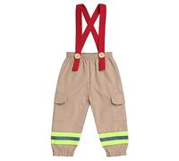 FYMNSI Baby Boys Fireman Firefighter Costume Halloween Fire Fighter Costumes for Toddler Suspenders Long Pants Jumpsuit Role Play Cosplay Dress Up Festival Carnival Birthday Outfit Khaki 18-24 Months