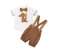 FYMNSI Baby Boys First Birthday Outfit Jungle Party Photo Shoot Short Sleeve Top Shirt Braces Shorts Set, brown, 9-12 Monate
