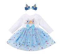 FYMNSI Baby Girl 1st First Birthday Cake Smash Outfit Blue Confetti Polka Dots One Year Old Party Long Sleeve Tulle Tutu Princess Dress with Hair Clips Set Photo Shooting Fall Clothes Blue One 1 Year