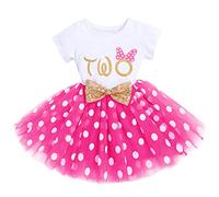 FYMNSI Baby Girl 2nd Second Birthday Party Dress Two Years Old Cotton Short Sleeve Polka Dots Princess Tutu Tulle Dresses Summer Clothes Photo Props Hot Pink - Two 2 Years