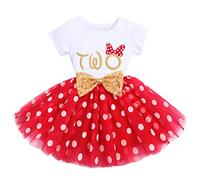 FYMNSI Baby Girl 2nd Second Birthday Party Dress Two Years Old Cotton Short Sleeve Polka Dots Princess Tutu Tulle Dresses Summer Clothes Photo Props Red - Two 2 Years