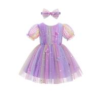 FYMNSI Baby Girl Dress Infant Toddler Kids Butterfly Short Sleeve Back V-Neck Bowknot Rainbow Tulle Tutu Princess Dresses for Birthday Party Wedding Easter Pageant Holiday Baptism Purple 12-18 Months
