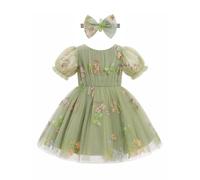 FYMNSI Baby Girl Dress Infant Toddler Kids Butterfly Short Sleeve Back V-Neck Bowknot Rainbow Tulle Tutu Princess Dresses for Birthday Party Wedding Easter Pageant Holiday Baptism Green 5-6 Years