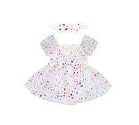 FYMNSI Baby Girl Dress, Newborn Infant Toddlers Puff Short Sleeve Sparkle Star Ruffle Tulle Tutu Princess Romper Dress with Bowknot Headband First Birthday Party Easter Baptism Outfit White 6-9 Months