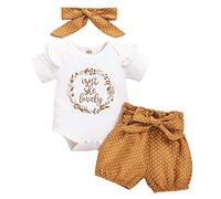 FYMNSI Baby Girl First Birthday Outfit Isn’t She Lovely Ruffle Short Sleeve Romper Top Polka Dots Shorts Pants with Bowknot Headband 3pcs Summer Clothes Set Coming Home White 0-3 Months