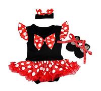 FYMNSI Baby Girl Halloween Outfit Infant Toddler Kids 1st First Birthday Party Cake Smash Outfit Vintage Red Polka Dots Mouse Tutu Romper Dress + Bowknot Headband + Shoes 3pcs Clothes Set 3-6 Months