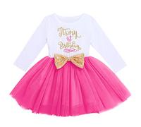 FYMNSI Baby Girl It's My 1st Birthday Cake Smash Outfit Cotton Long Sleeve Princess Tutu Tulle Dress First One Year Old Party Clothes Photo Props Photography Costume Hot Pink 1 Year