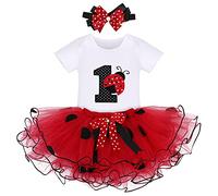 FYMNSI Baby Girl Ladybug First 1st Birthday Outfit One Year Party Cake Smash Halloween Dress Up Cotton Short Sleeve Romper Red Black Polka Dots Tutu Tulle Skirt Bowknot Headband 3pcs Set Red 1 Year