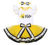 FYMNSI Baby Girl My 1st Bee Day First Birthday Cake Smash Outfit Short Sleeve Romper Bodysuit Princess Tutu Tulle Skirt Bowknot Headband 3pcs Clothes Set One Year Old Party Photo Shooting Yellow