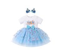 FYMNSI Baby Girl Toddler Kids 3rd Third Birthday Cake Smash Outfit Blue Confetti Polka Dots Three Years Old Party Tulle Tutu Princess Dress with Hair Clips Photo Shooting Summer Clothes Blue Three 3Y