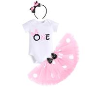 FYMNSI Baby Girls 1st First Birthday One Year Old Party Cake Smash Outfit Cotton Short Sleeve Romper Bodysuit Polka Dots Tutu Tulle Skirt Bowknot Headband Clothes Set Pink - One 1 Year