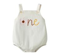 FYMNSI Baby Girls 1st First Birthday Smash Cake Outfit Corduroy Bubble Romper One Year Old Party Photo Shooting Button Strap Bodysuit Bib Overall One-piece Jumpsuit Playsuit White Flower 6-12 Months