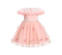 FYMNSI Baby Girls Birthday Party Dress Infant Toddler Kids 3D Flower Butterfly Tulle Tutu Princess A-line Tulle Dresses for Wedding Pageant Baptism Evening Formal Occasion Ball Gown Pink 12-18 Months